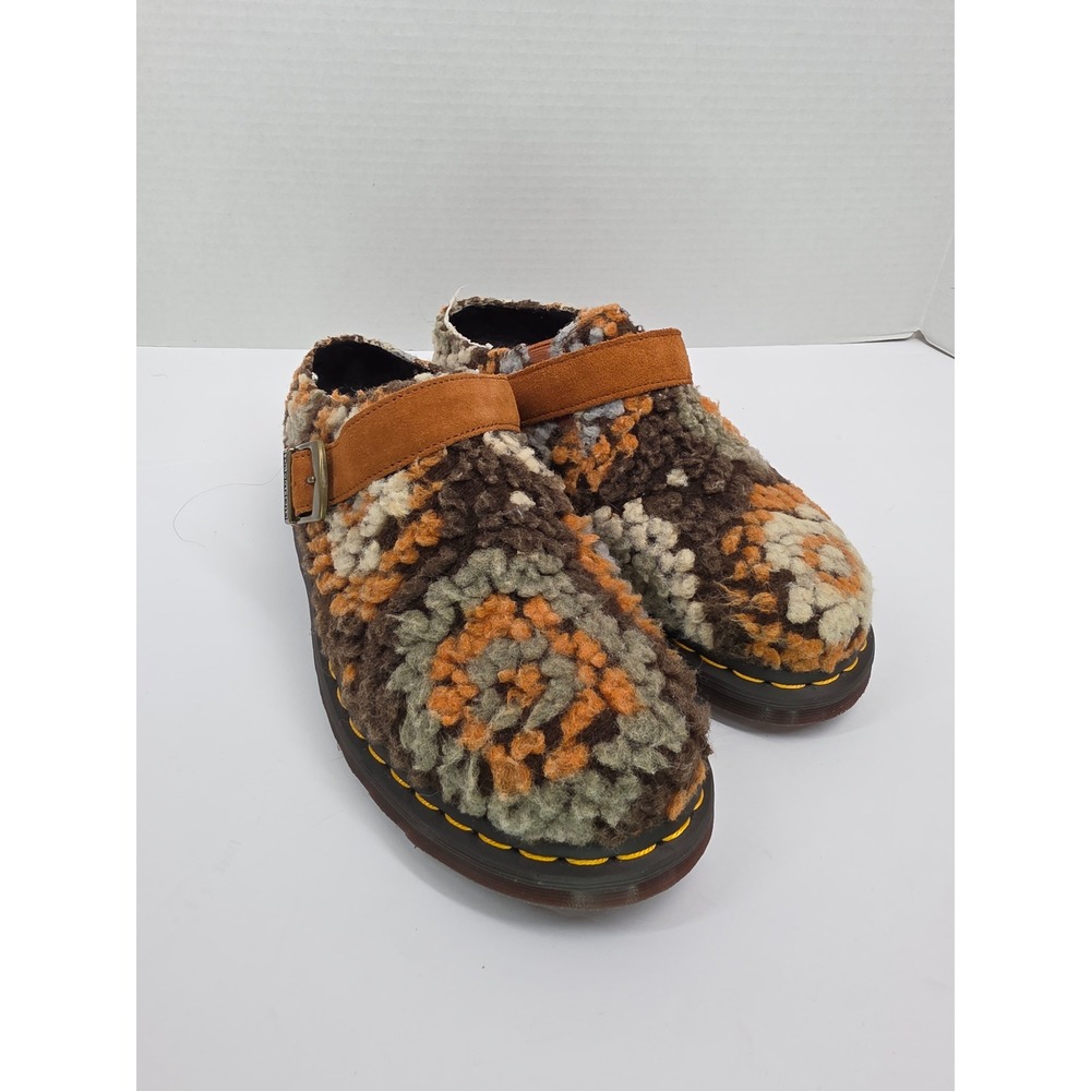 Dr. Martens Isham Multi Fleece Mules Brown Orange Retro Slip On Shoes 29767001